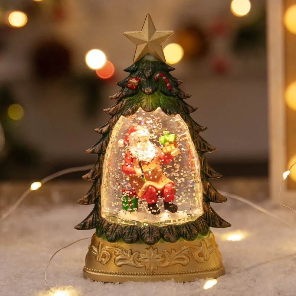 Christmas Tree Shape Christmas Snow Globe Floating Snowflakes Desktop Ornament Lighted Water Lantern Handicrafts Lighted