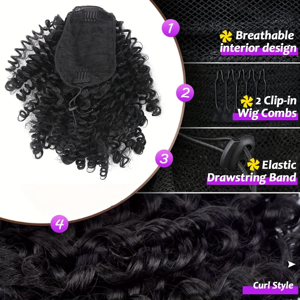 Synthetic Short Ponytail 14 Inch Afro Puff Kinky Curly Drawstring Ponytail Clip In Hair Extensions Natural Hairpiece For Women