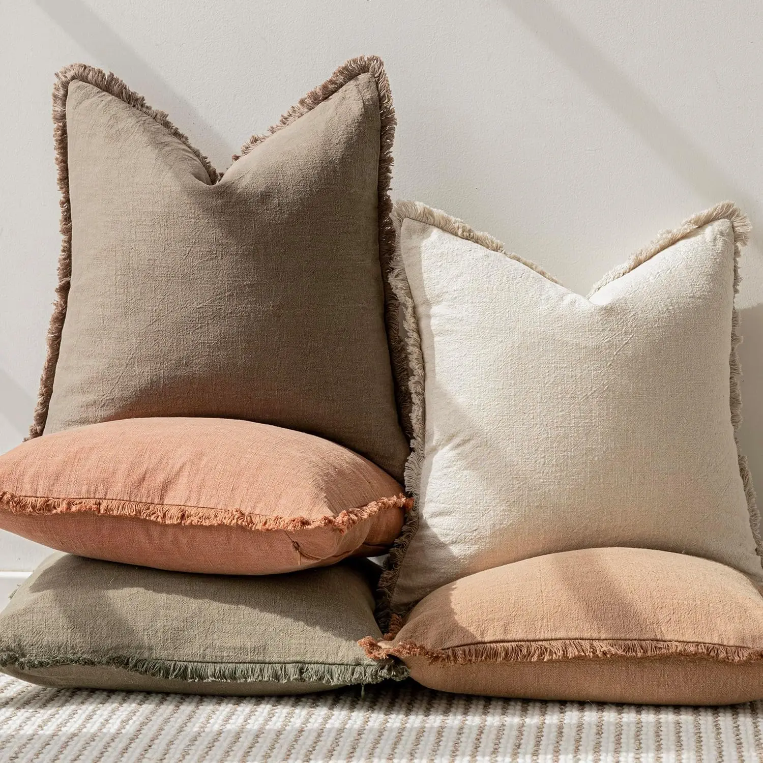 

Farmhouse Boho Cushion Cover with Tassels Soft Accent Pillowcase for Couch Sofa Bed Living Room Home Decor 20×20 Inch Light Brow
