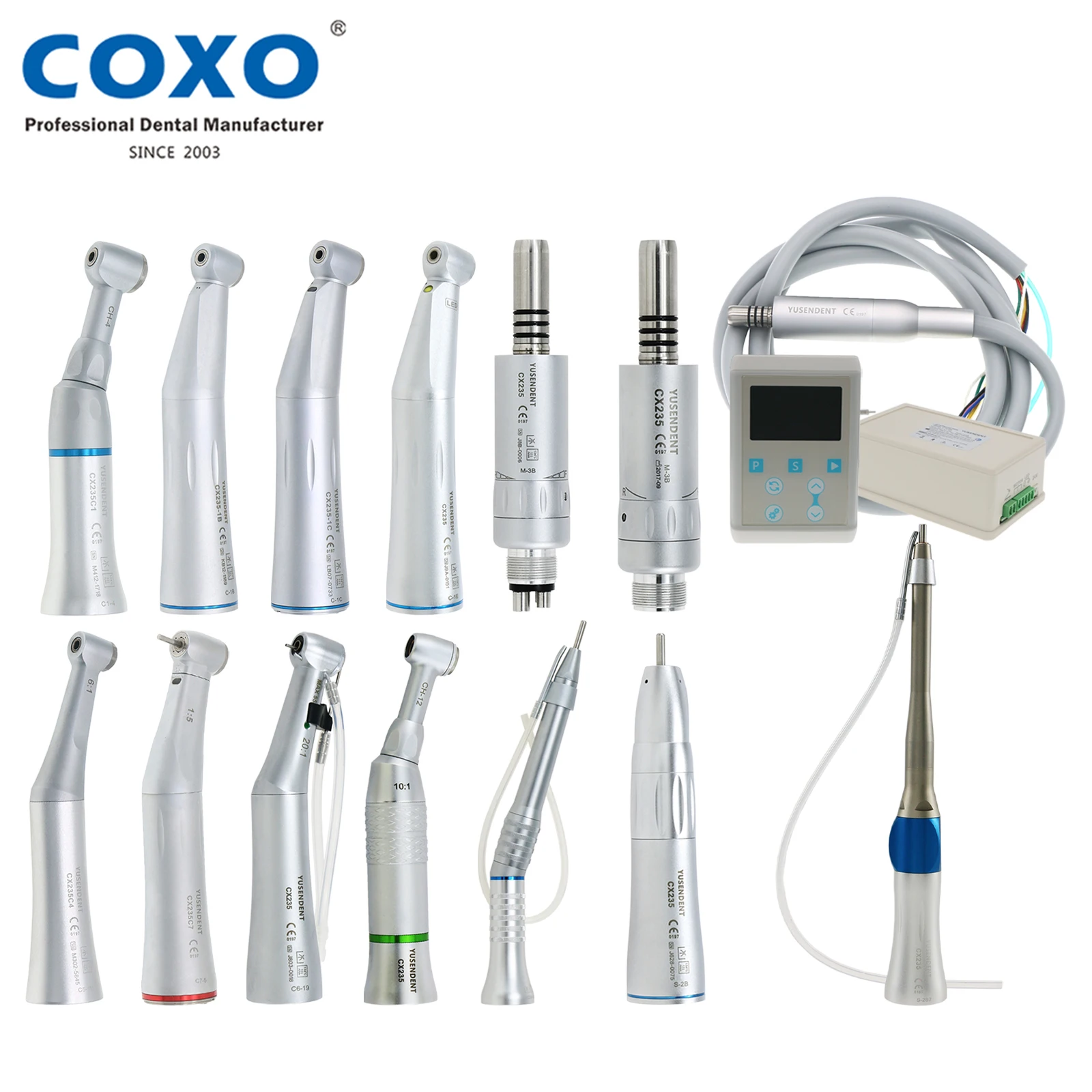 COXO YUSENDENT Dental Electric Micro Motor Low Speed Inner Water Fiber Optic Contra Angle/Straight Handpiece CX235