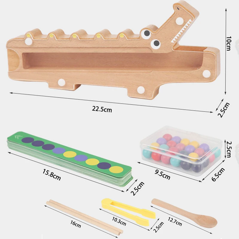 Coccodrillo in legno Perline di alimentazione Gioco di abbinamento Riconoscimento del colore Memoria Regalo di festa per bambini Giocattolo di classificazione dell'educazione precoce