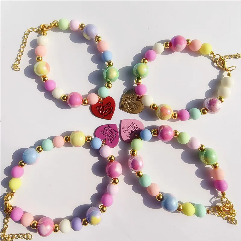 Kleurrijke huisdier liefde halsband hond parelketting regenboog veelkleurige hond ketting kattenhalsband huisdier verzorging puppy accessoires