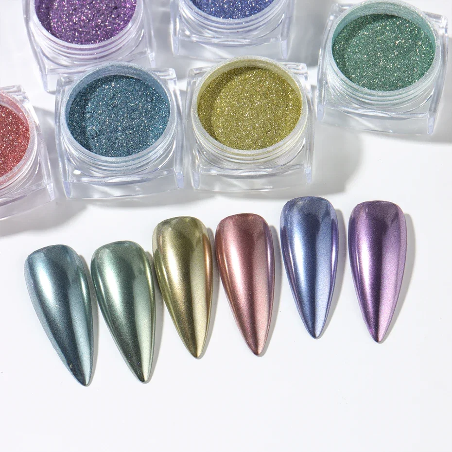 مسحوق لامع لطلاء الأظافر جل بالأشعة فوق البنفسجية ، 6 ، تأثير معدني ، وردي ، ذهبي فضي ، كروم ، للمانيكير #3