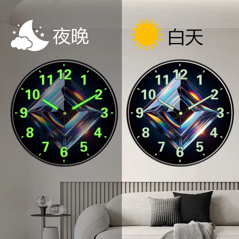 1PC Luminous Wall Clock 2D Colorful Design Durable ABS Frame Acrylic Face Silent Quartz Clock For Home Office Bedroom Cafe Decor