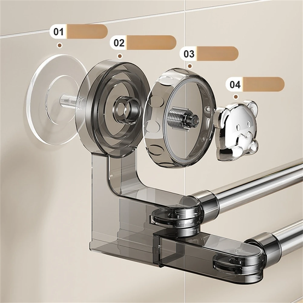 Removable Adjustable Double Towel Rack With Strong Suction Cups For Shower, Bathroom, Kitchen Storage Rack Toilet Fixtures