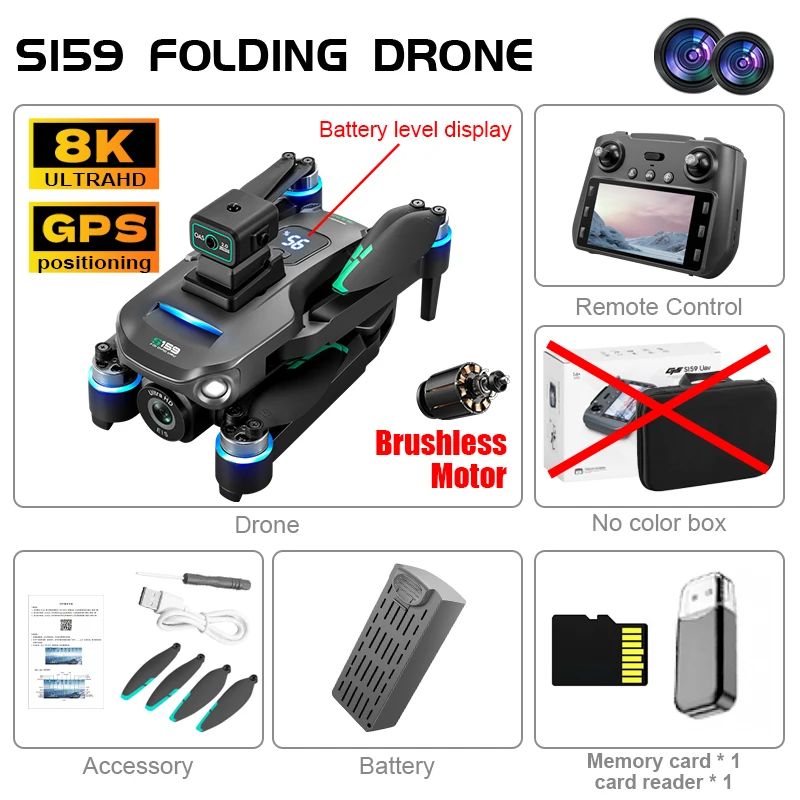Professional S159 GPS Drone 8K HD Dual Camera With Screen 5G WIFI 360°Obstacle Avoidance Brushless Foldable Quadcopter Dron Toy