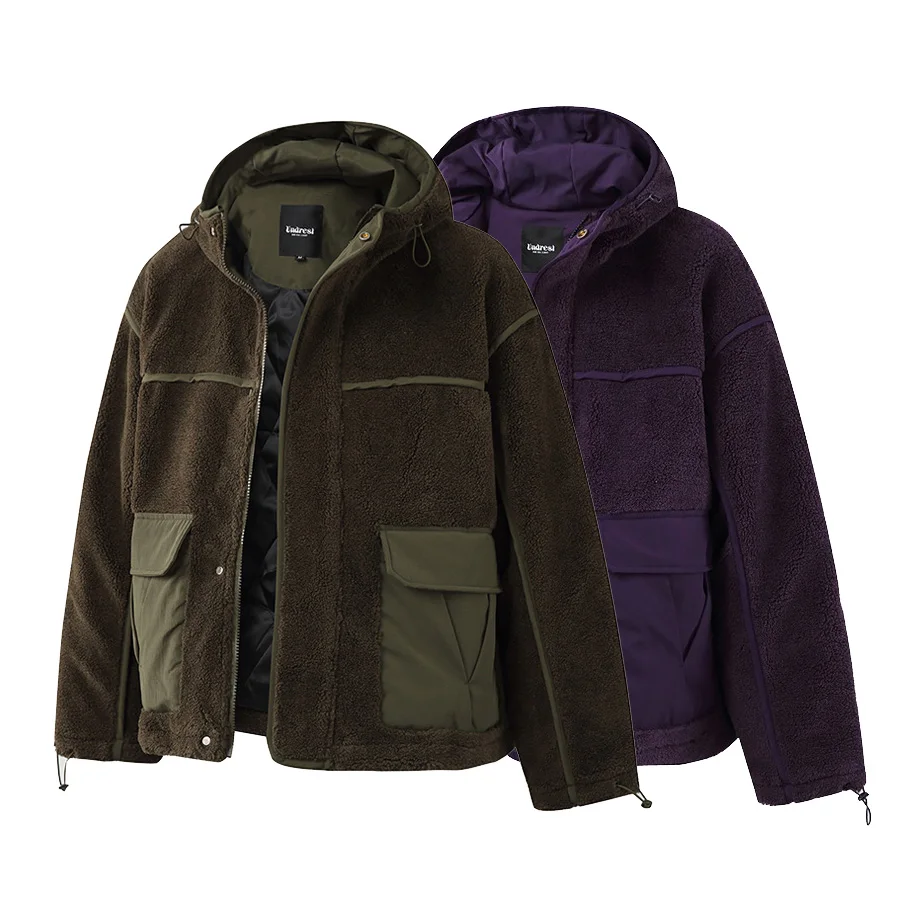 Winter Quilted Jacket Men Women Fashion Vintage Thicken Faux Wool Hooded Jacket College Boys Girls Cotton Padded Parkas Coat