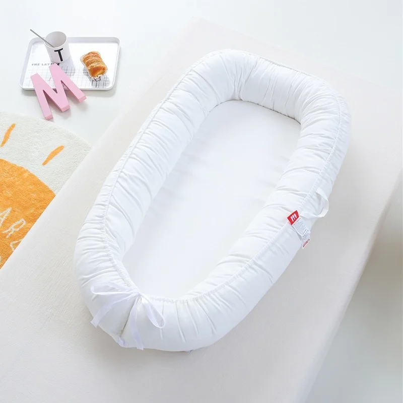 Pure Cotton Solid Color Pillowless Folding Baby Portable Crib Bed Bumper Bionic Fully Removable Travel Nest Infant Accessory