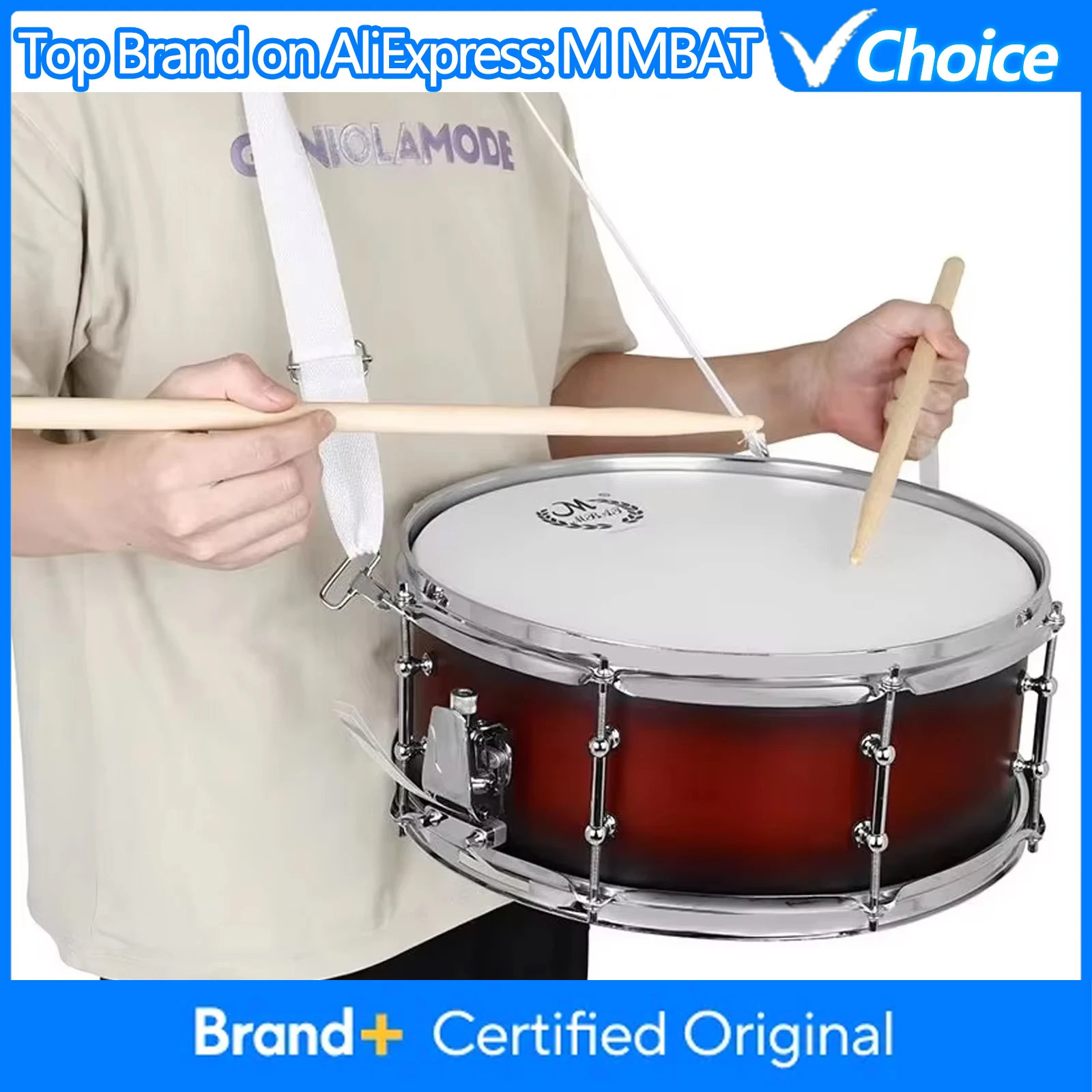 

M MBAT 14×5.5 Inch Snare Drum Metal Percussion Instruments Marching Drums Beginners Drum Skins Snare Drums With Drumsticks Strap