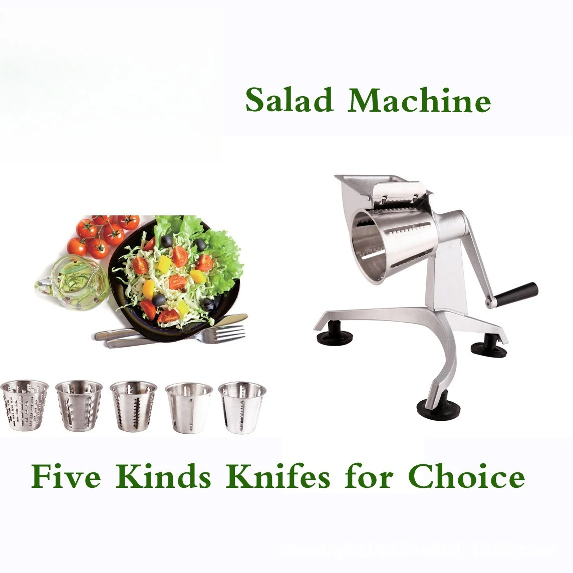 Manual Rotary Vegetable Slicer 5 Stainless Steel Blades Hand Crank Salad Maker Shredder Cutter