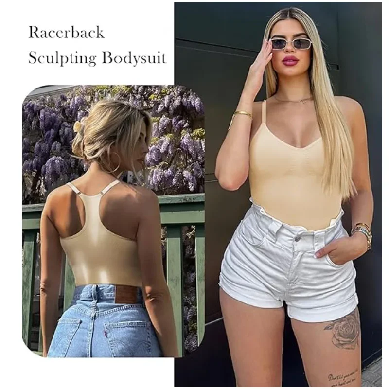 Guudia Racerback Naadloze Beeldhouwen Body Shaper Tank Top Bodysuit voor Vrouwen Buikcontrole Shapewear Rekbare Geribbelde Body