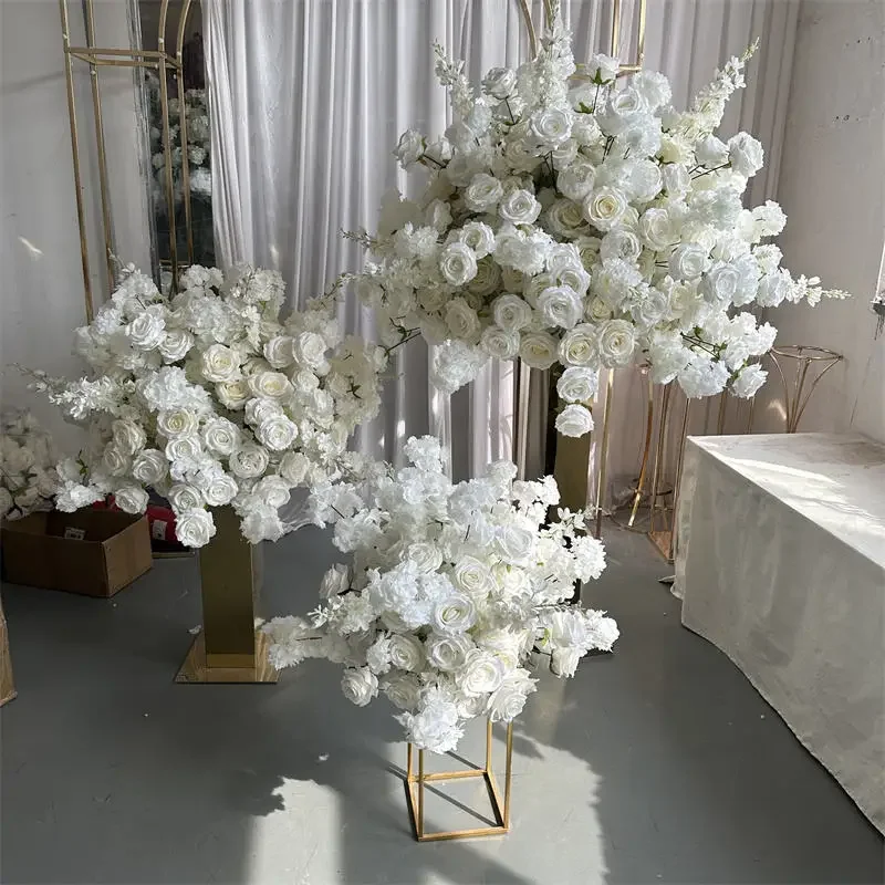 Luxury Artificial White Rose Flower Ball Wedding Decor Table Centerpieces Flower Decor Accessories Floral Arrangement Event Prop