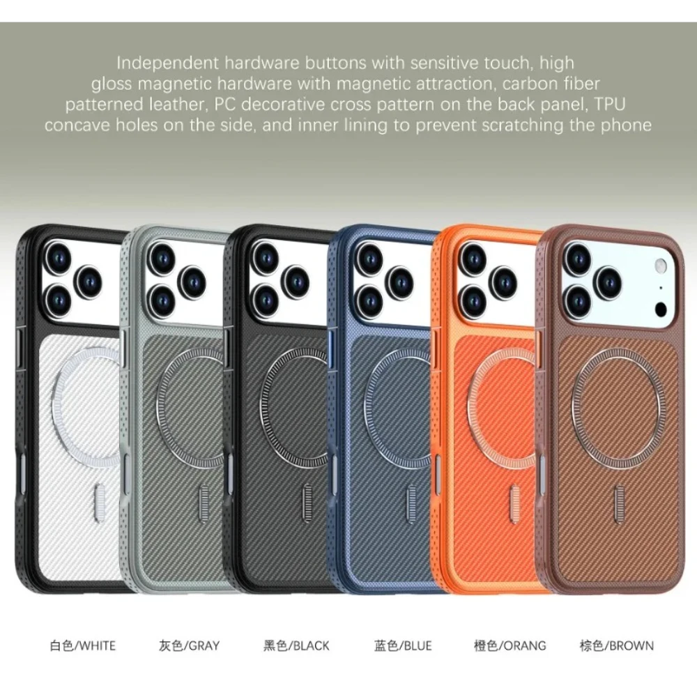 New Carbon Fiber Texture Magnetic Phone Case for IPhone 18 17 16 15 14 13 Pro Max Armor Protection for Magsafe Shockproof Cover view 6