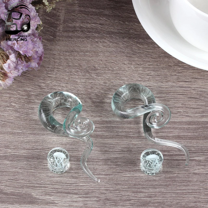 2pcs Pyrex Glass Ear Plugs Tunnel Ear Spiral Taper Cartilage Earring Gauges Expander Stretcher Flesh Oreja Piercing Body Jewelry