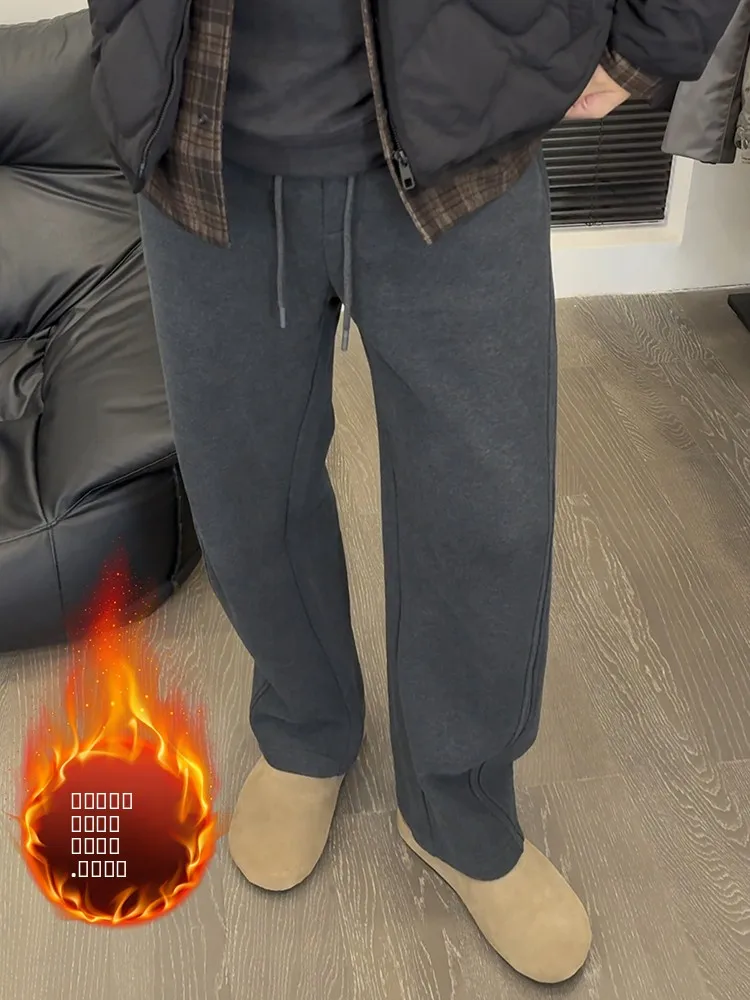 

Утепленные спортивные брюки на флисовой подкладке, повседневные прямые брюки для мужчин, зимние теплые удобные брюки свободного кроя