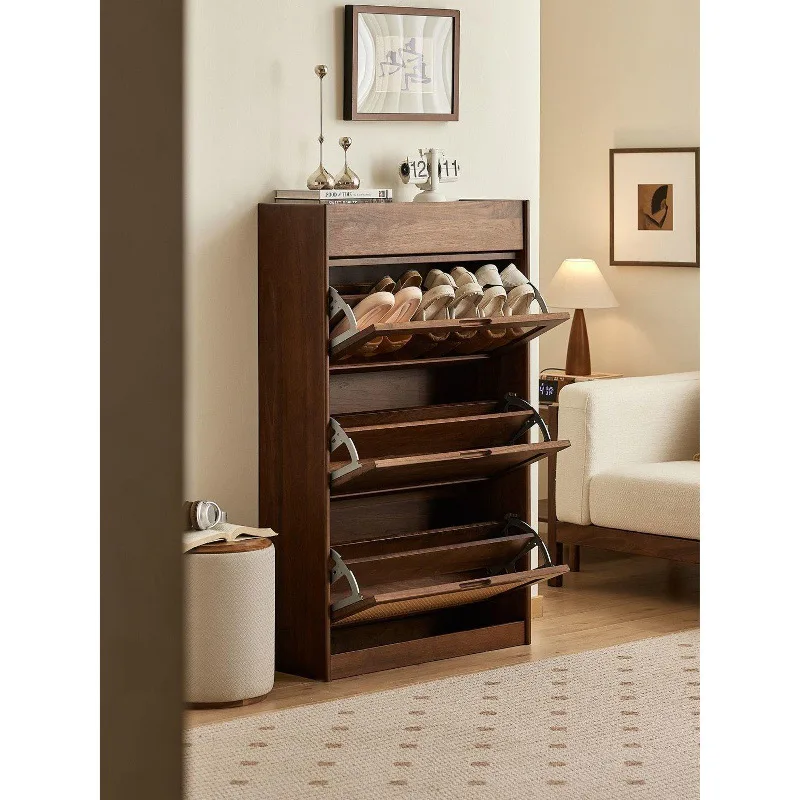 North American Black Walnut Simple Solid Wood Tipping Bucket Shoe Rack Home Door Storage Entrance Cabinet Solid Wood