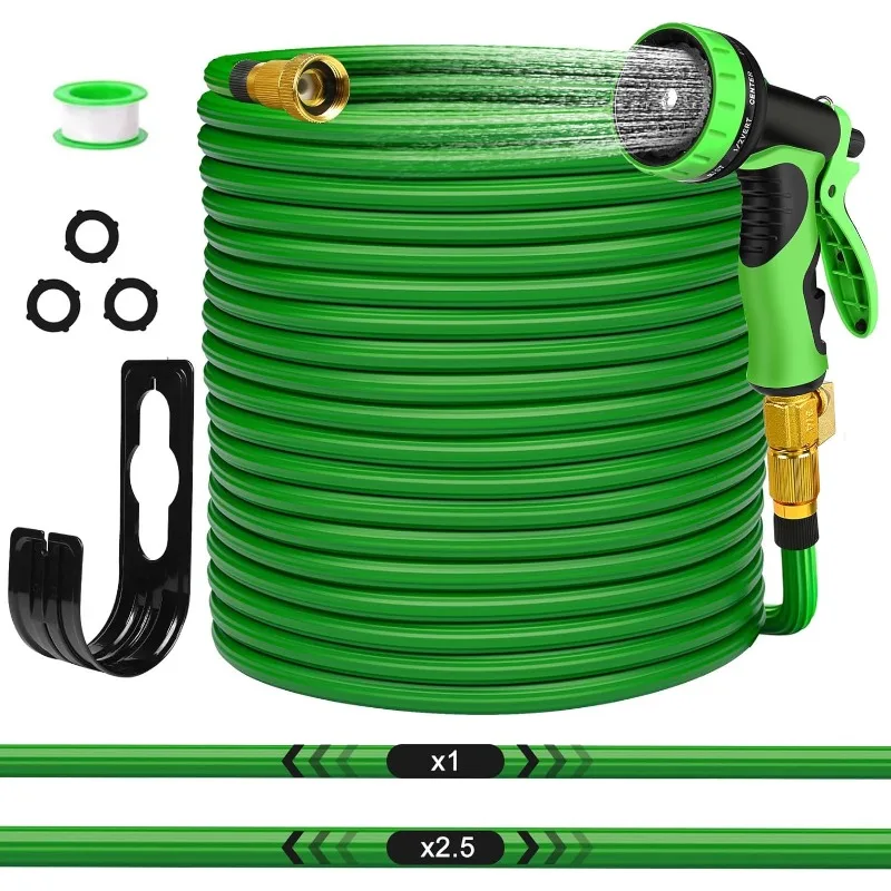 

100ft Expandable Garden Hose with 10 Functions Spray Nozzle, Water Hose with 3/4" Solid Brass Connector, Flexible