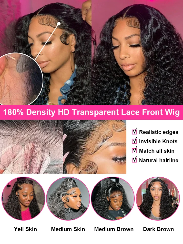 32 34 Inches Deep Wave 100% Human Hair Lace Frontal Wig Frontal Wig Hd Lace Wig 13x6 Human Hair Human Hair Wigs Loose Curly Wigs