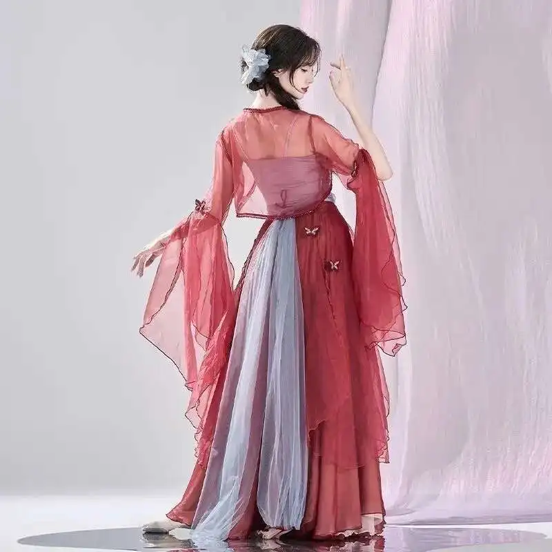

Classical Dance Performance Costume Red Flowing Gauze Dress Chinese Dance Ethnic Ancient Style Practice Performance Large Swing