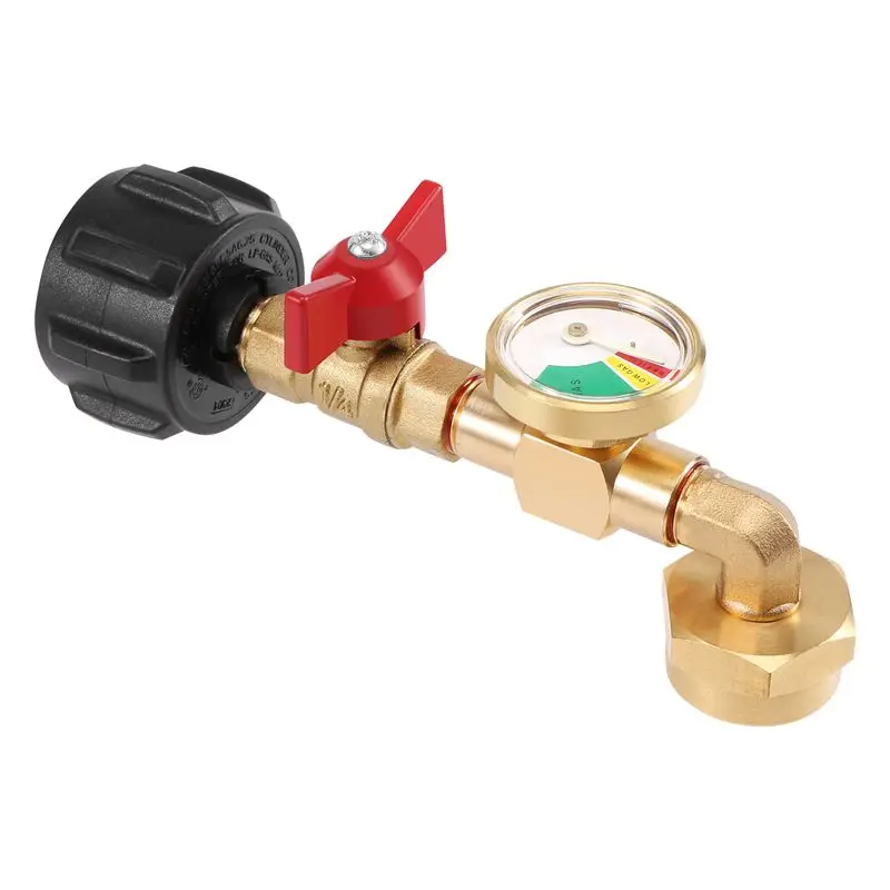 

Адаптер для заправки пропаном AB15 с клапаном и манометром, для заправки баллонов 1 фунт (0,45 кг) из баллонов 20 фунтов (9 кг), конструкция с угловым соединением на 90 градусов, прост в использовании.