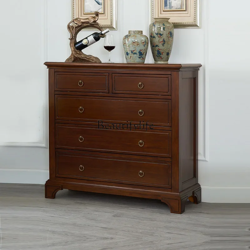 

09 Style Solid Wood Chest of Drawers Living Room Large Capacity Catalpa Wood Storage Cabinet