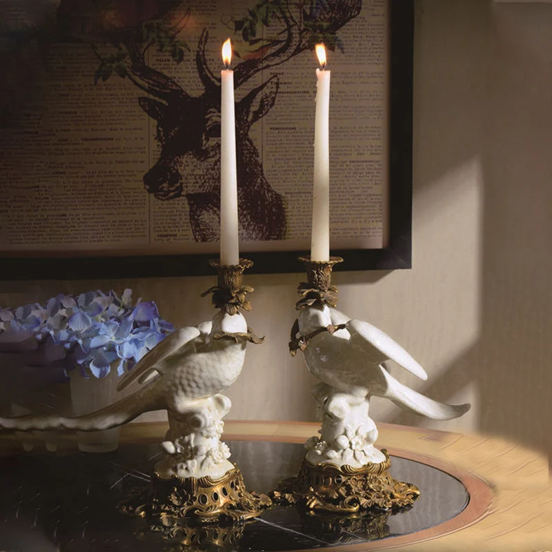 

Home Decor 255*180*280 Brass + Ceramics White Bird with Branch Candle Holder