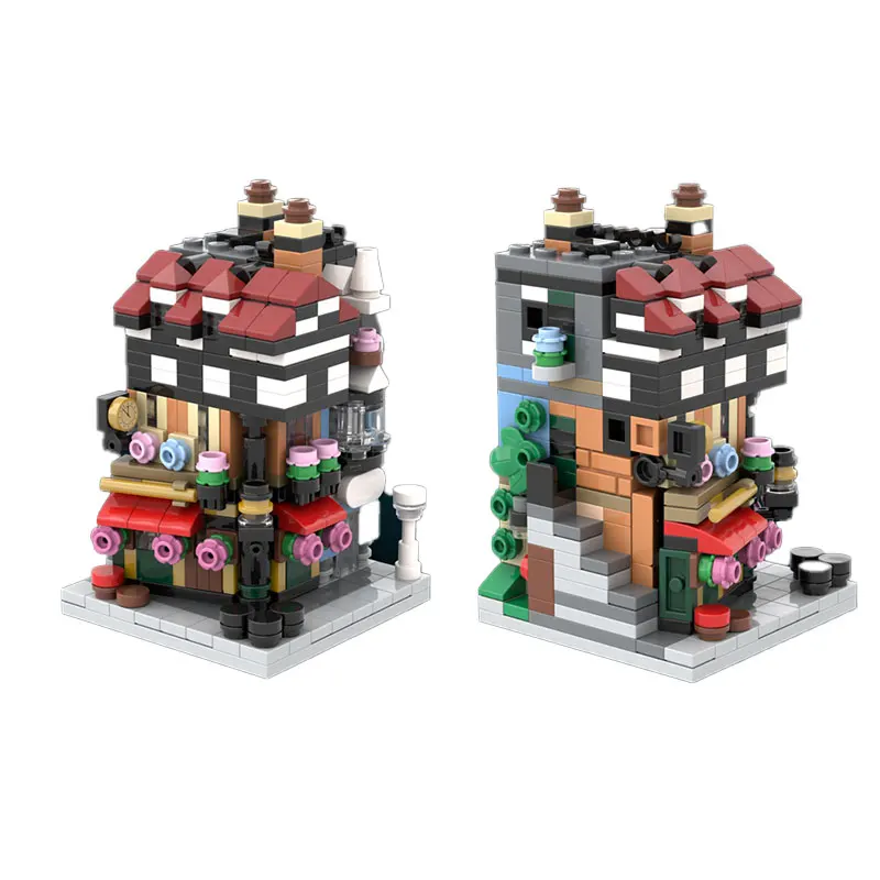 MOC 미니 모듈러 튜더 코너 도시 건축 블록 모델 브릭 세트 창의적인 크리스마스 선물 데스크탑 장식 395PCS