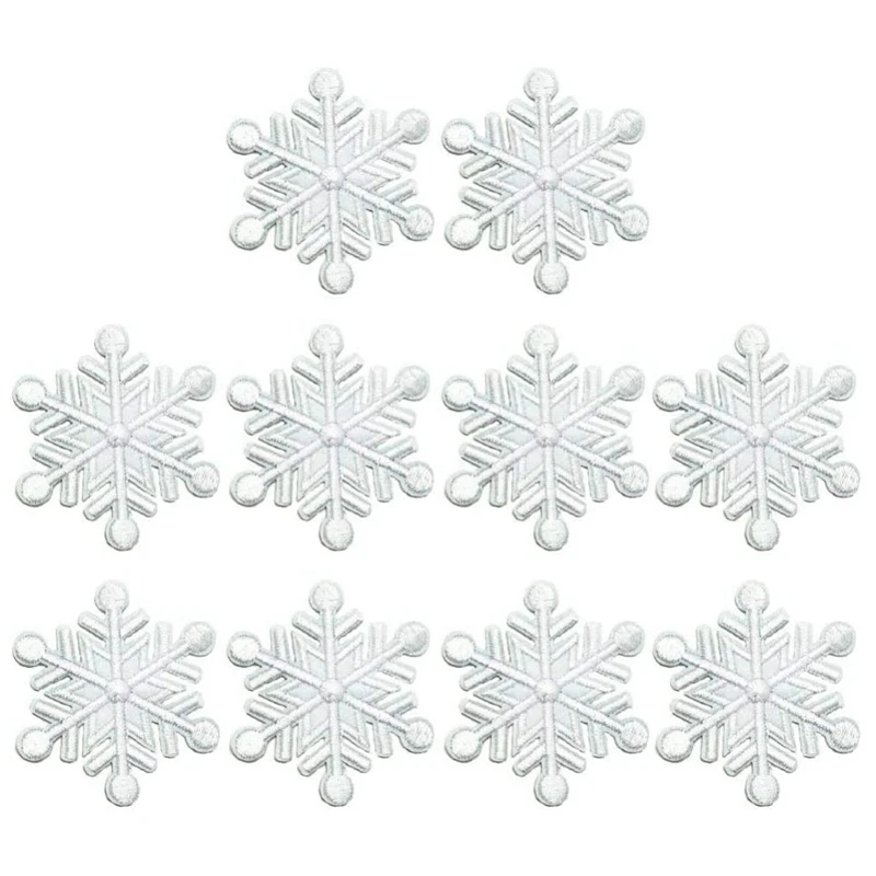 10Pcs Snowflake Patches Iron On Christmas Embroidered Patches Appliques For Arts Crafts DIY Decor Jeans Clothing Bags