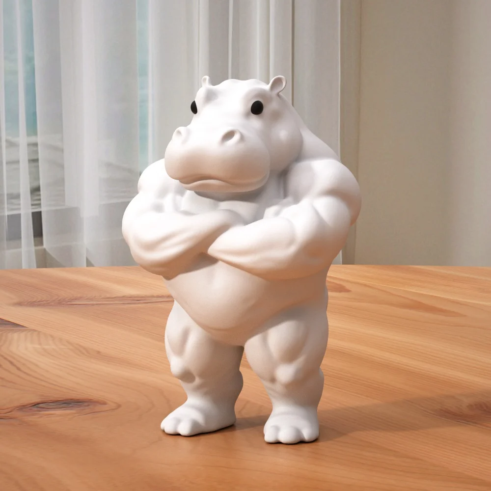 قطعة واحدة من تمثال فرس النهر العضلي - ديكور منزلي بلاستيكي متين، هدية مثالية للأصدقاء والزملاء، ديكور غرفة المعيشة، ديكور فرس النهر #4