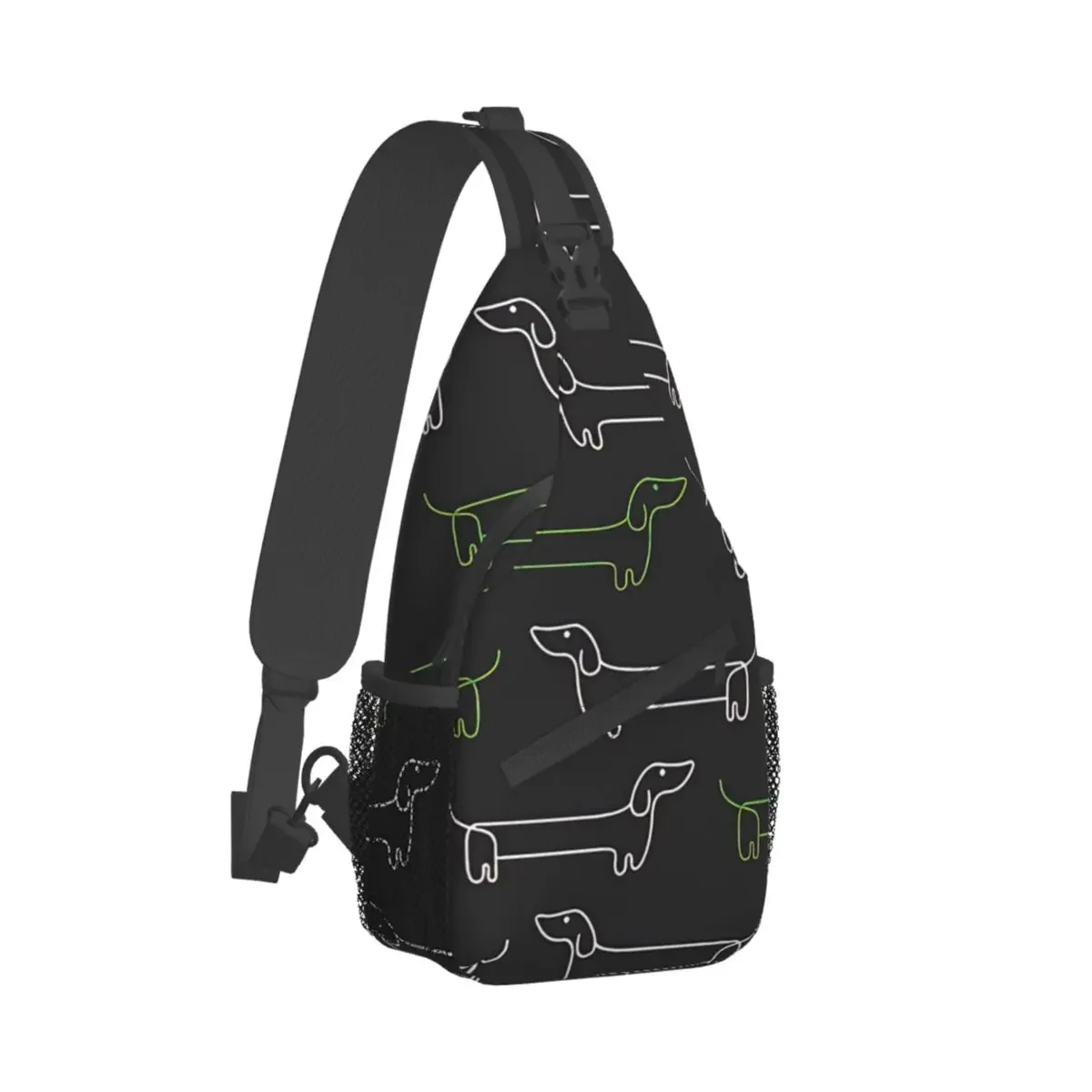 DRA Pattern Black Green Crossbody Chest Bags Dachshund Pet Dog Pockets Travel Pack Messenger Sports Teens Shoulder Bag Unisex