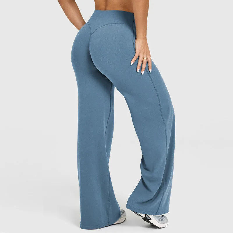 

Широкие прямые брюки для йоги для женщин, свободные тренировочные брюки, дышащая эластичная одежда для спортзала с высокой талией, повседневные брюки XL