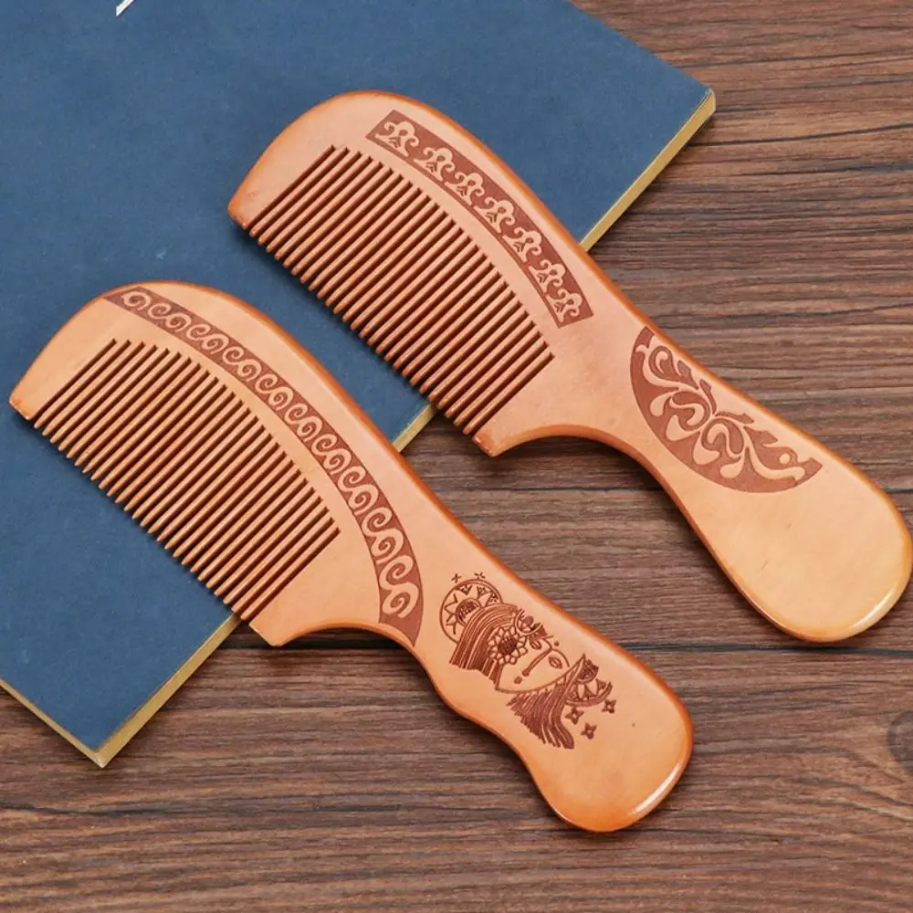 Peach Wood Peach Wood Hair Comb Anti-Static Close Teeth Peach Wood Comb Retro Traditional Natural Solid Wood Comb