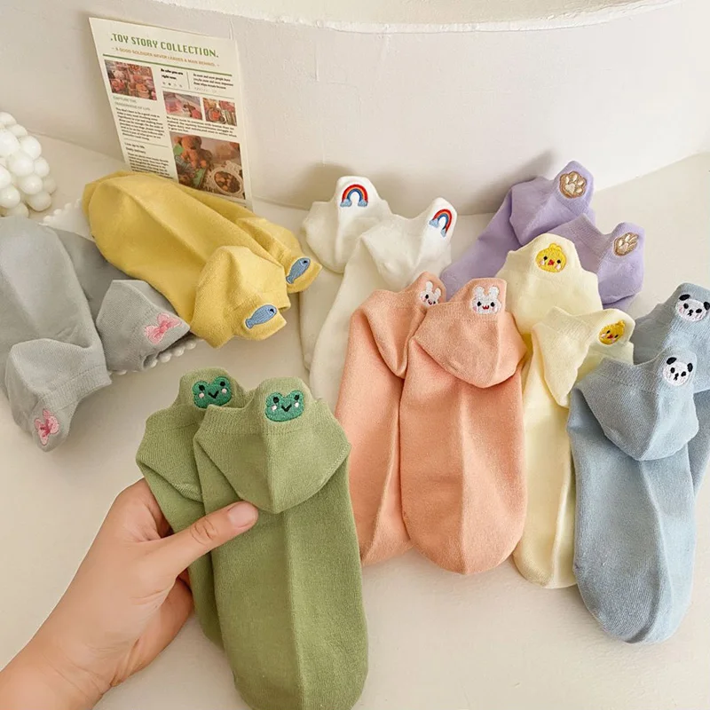 5 par uroczych skarpetek dla kobiet w koreańskim stylu Animal Kawaii Socken Kobiece modne krótkie skarpetki Bawełniane 100% zestaw Letni niski krój