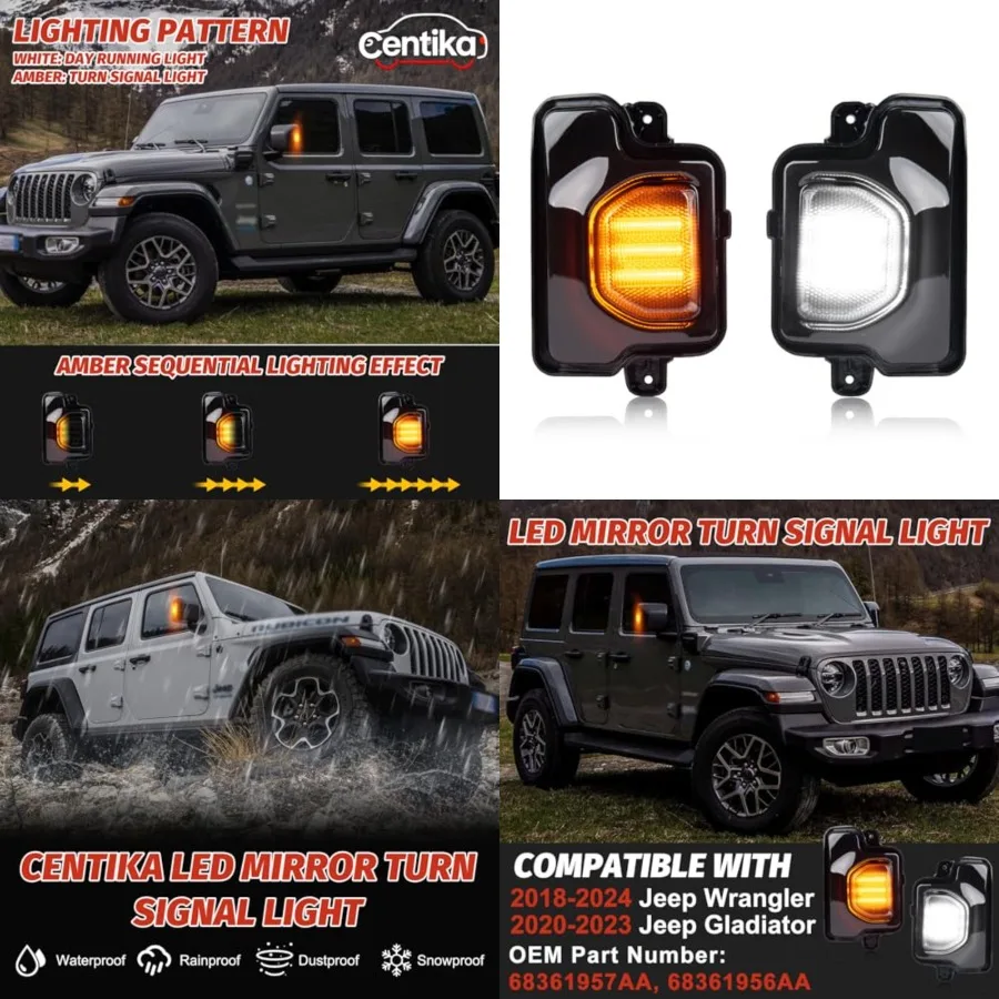 

LED Side Mirror Turn Signal Lights Compatible with 2018-2024 Jeep Wrangler 2020-2023 Jeep Gladiator 2 in 1 Amber Sequential Flo