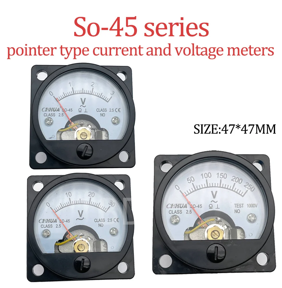 SO-45  Round Analog Dial Panel Meter Voltmeter Gauge Black AC 1V 2V 5V 10V 15V 20V 50V 100V 150V 200V 300V 500V