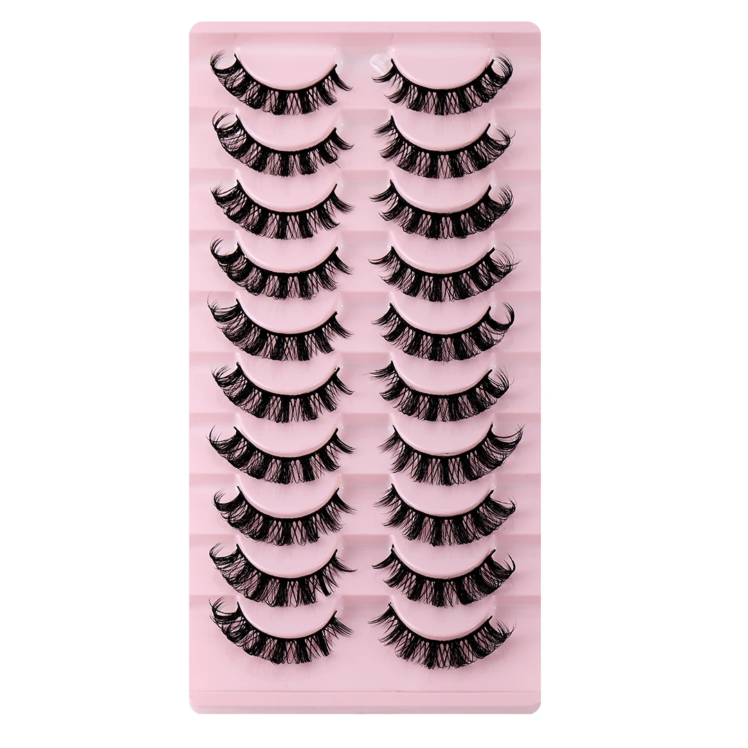 10 Pairs Russian Strip Lashes D Curl Fake Lashes Natural Look Fluffy Volume Wispy Russian Lashes 3D Effect Fake Eyelashes