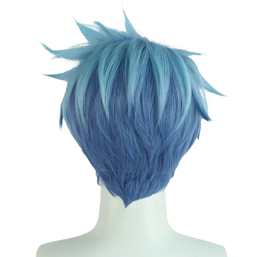 RANYU Men Synthetic Anime Cosplay Wig Short Straight Blue Mixed Fluffy Hair Heat Resistant Wig For Party