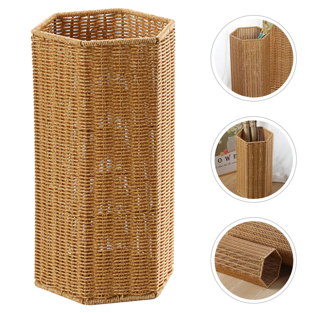 

Plant Basket Imitation Rattan Umbrella Stand Bucket Home Storage Artificial Indoor Holder Khaki Elderly