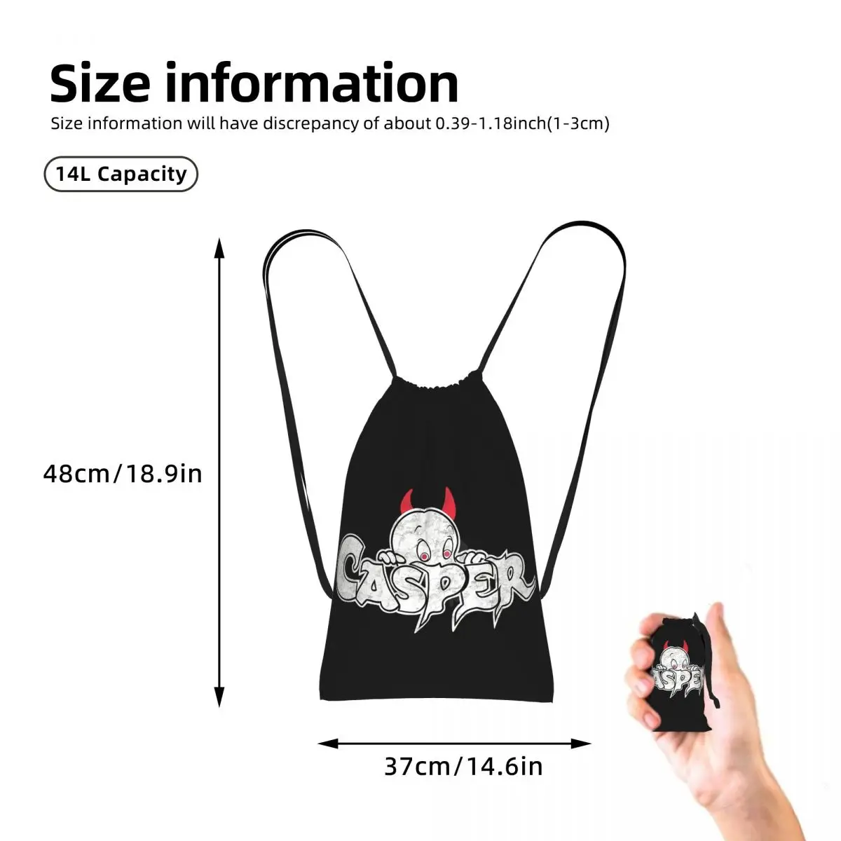 The Friendly Ghost Casper Drawstring Backpack Sports Gym Bag Lightweight Foldable Storage Drawstring Bag for Men Women