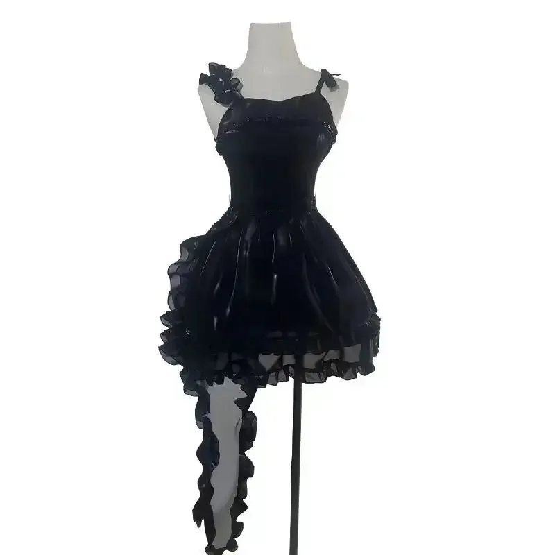 

CyMiku Fashion Black Satin Strap Skirt Anime Vocaloid Deep Sea Girl Cosplay Costume Halloween Carnival Outfits For Lady Girl