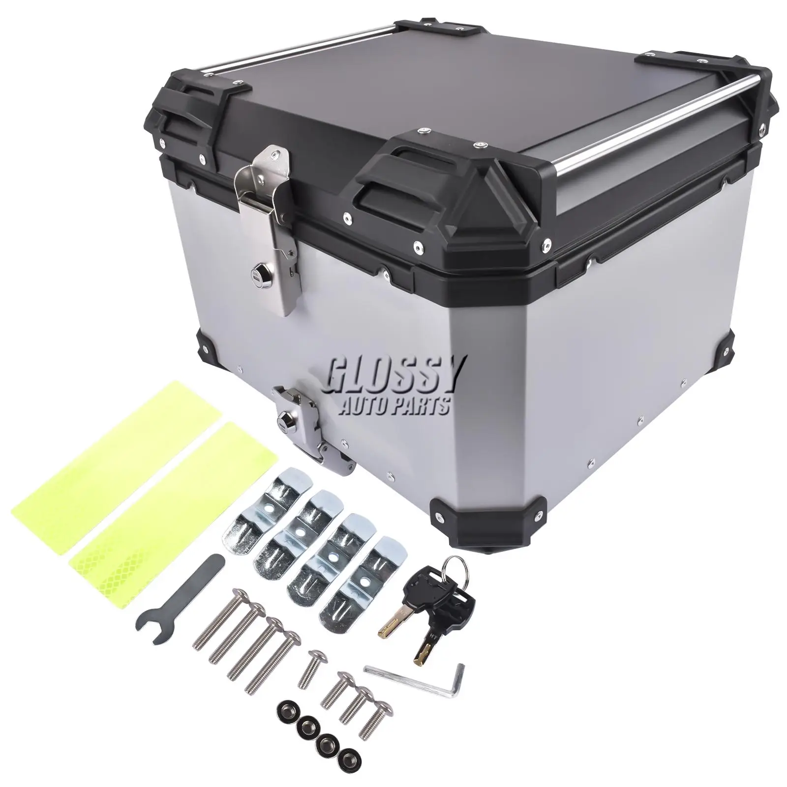 AP03 Silver 55L Waterproof Motorcycle Top Case Aluminum Motorcycle Trunk Tour Tail Box with Security Lock