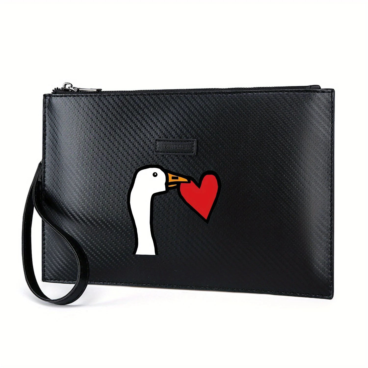 Goose holds red heart. Elegant Printed PU Men's Handbag Fashionable and Practical for Everyday Carry