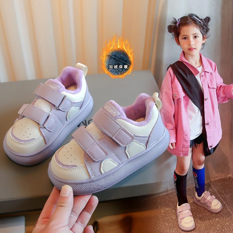 أحذية قطنية للبنات أحذية رياضية مبطنة بالصوف للأطفال 2025 أحذية رياضية قطنية عصرية غير رسمية للشتاء للأولاد #5