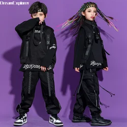 Boy Hip Hop Girl High Collar Vest Cargo Pants Outfits Child Sweatshirt Joggers Street Dance Kids Waistcoat Streetwear Costumes