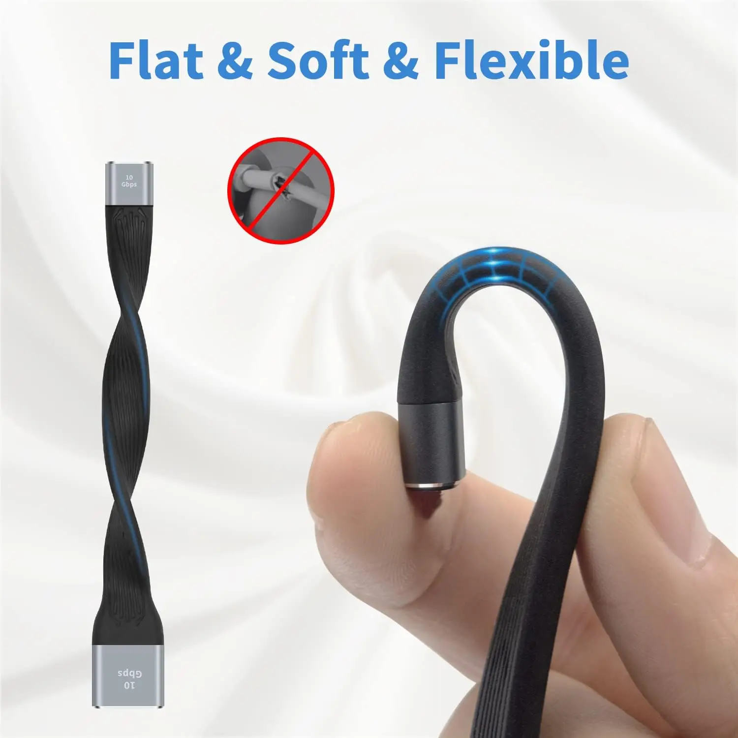 USB C fêmea para USB um adaptador fêmea, cabo de extensor plano macio para iPhone, MacBook, Power Bank, curto, 10Gbps