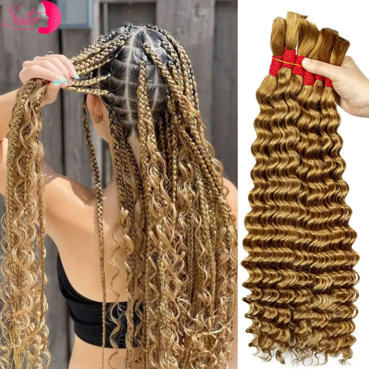 Capelli intrecciati sfusi Capelli umani al 100% Onda profonda Non trasformati Nessuna trama Trecce Boho Capelli umani ricci Estensione sfusa Capelli Remy brasiliani