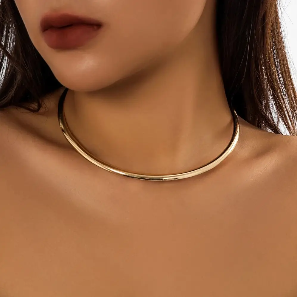 Vintage Trend Gold Color Alloy Metal Torques Necklace for Women Punk Gothic Smooth Adjustable Chain Girls Fashion Party Jewelry