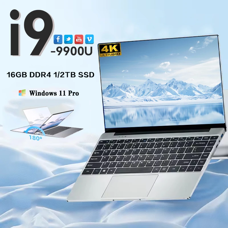 

NEW Core i9-9900U laptop 16GB RAM 1/2TB SSD Portable laptops 14.1-inch Windows 11 Por Notebook computer Office Gaming