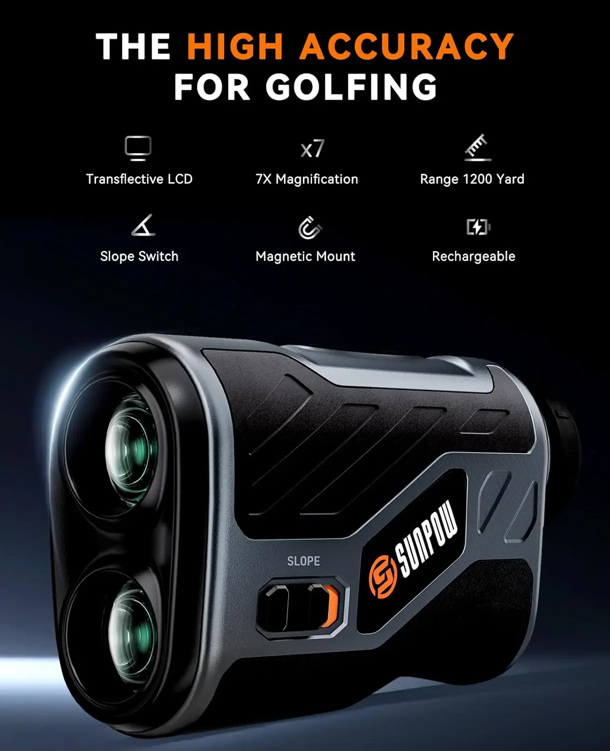 Golf Rangefinder with Slope, High Precision Laser Range Finder for Golfing/Hunting, 1200 Yards, 7X Magnification, Flag Pole Lock