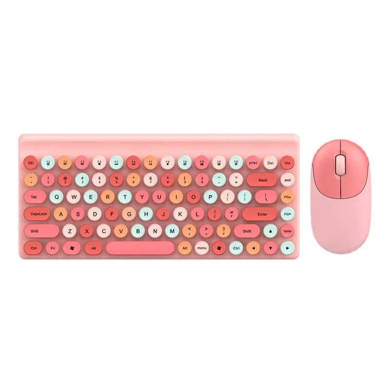 

QW02 Mini Wireless Keyboard and Mouse Set 86 Keys Retro Round Office Business Portable Keyboard and Mouse Set